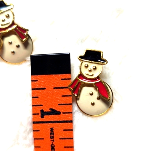 Vintage Enameled Snowman Pierced Earrings - Picture 3 of 5